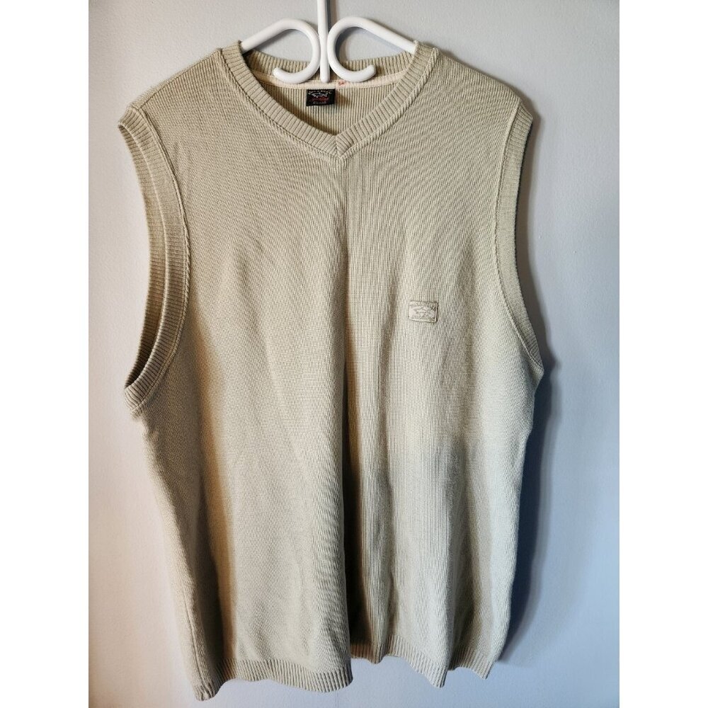 Paul & Shark Yachting Men 2XL Wool Blend Beige Sleeveless Sweater Vest